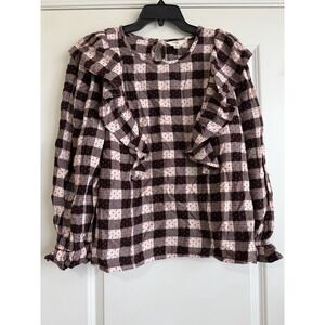 Terra & Sky Women's Plus Size Long Sleeve Black and White Ruffle Blouse 14W